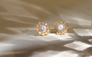 925 Buy Silver Pearl Ear Studs with 18kt Gold Plating online