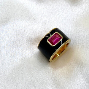 Buy Ruby & Black Enamel Ring for women online in India
